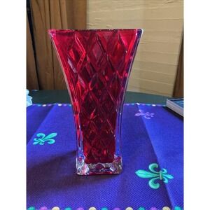 Vintage FTD Ruby Red Vase With Diamond Pattern